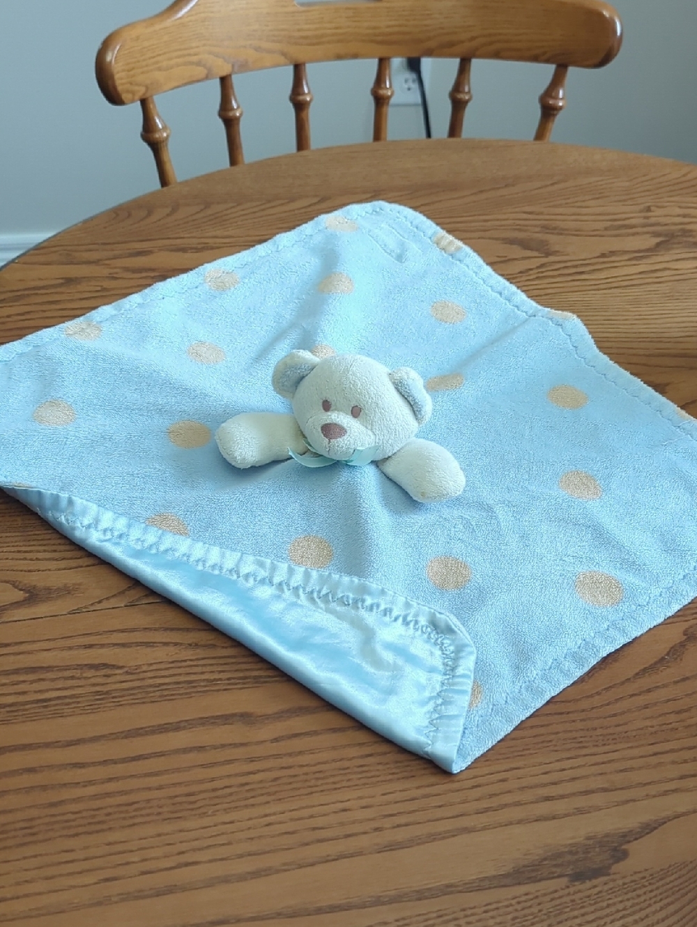 Blankets And Beyond. Plush Bear Lovey Security Blanket Satin Back . Blue And Tan